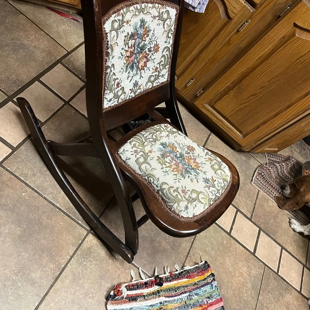 1920’s Red wood hand carved folding sewing chair